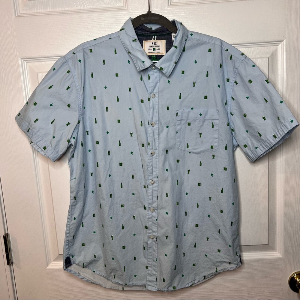 MBX Premium Goods Mens Short Sleeve Saint Patrick’s Day Button Down Shirt Size L